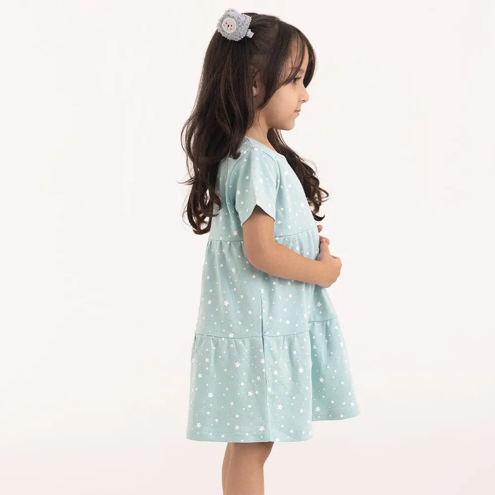 100% Cotton Cap Sleeve Girl Dress, Green