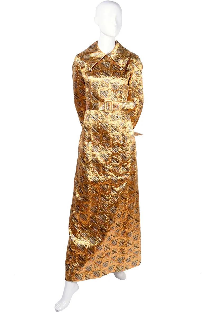 1970's Dynasty Gold and Silver Metallic Vintage Dress With Belt