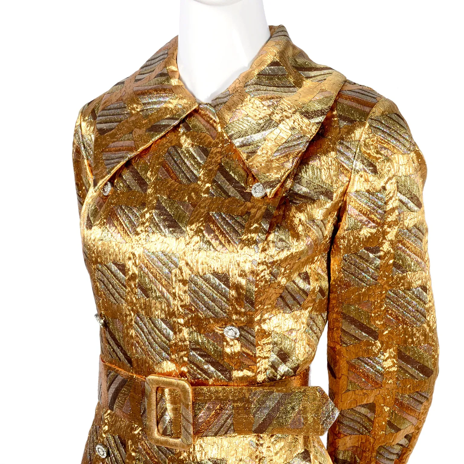 1970's Dynasty Gold and Silver Metallic Vintage Dress With Belt