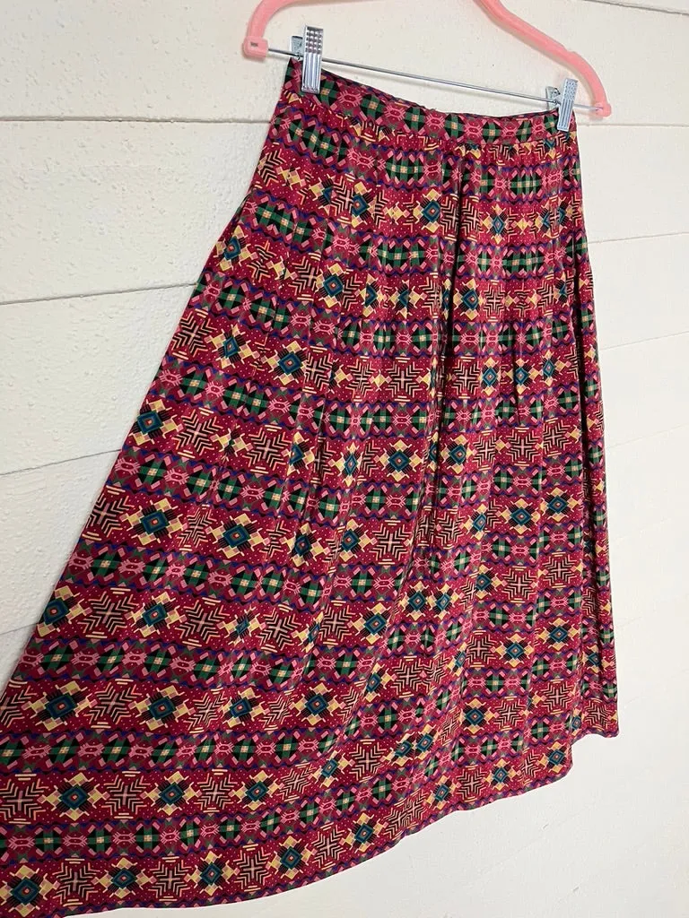 1980s SILK PLEATED GEOMETRIC PRINT SKIRT - xs to small