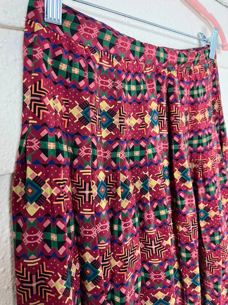 1980s SILK PLEATED GEOMETRIC PRINT SKIRT - xs to small