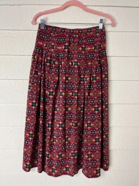 1980s SILK PLEATED GEOMETRIC PRINT SKIRT - xs to small