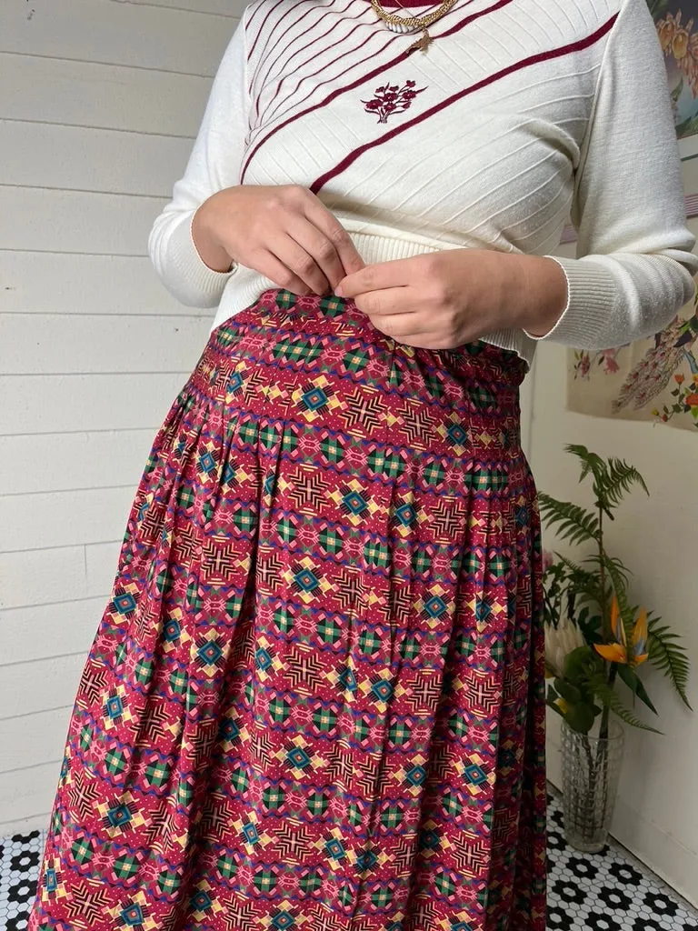 1980s SILK PLEATED GEOMETRIC PRINT SKIRT - xs to small