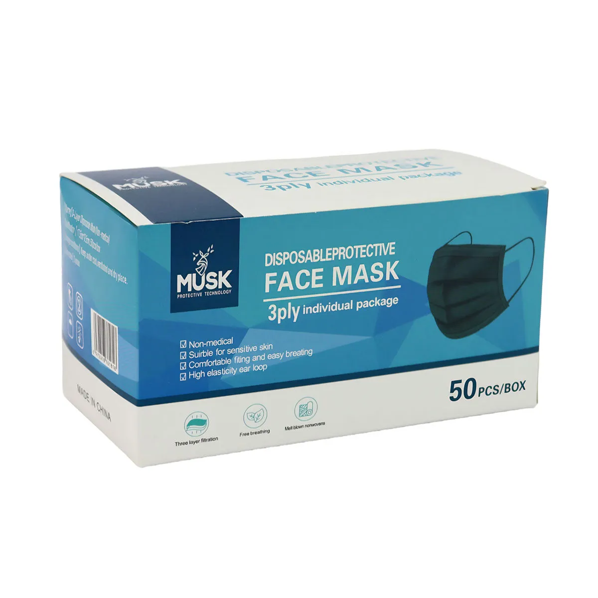 3-Layer Disposable Face Mask(Non-Medical) 50pcs Black