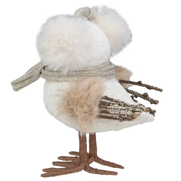 5" White and Gold Winter Bird In Earmuffs Christmas Figurine