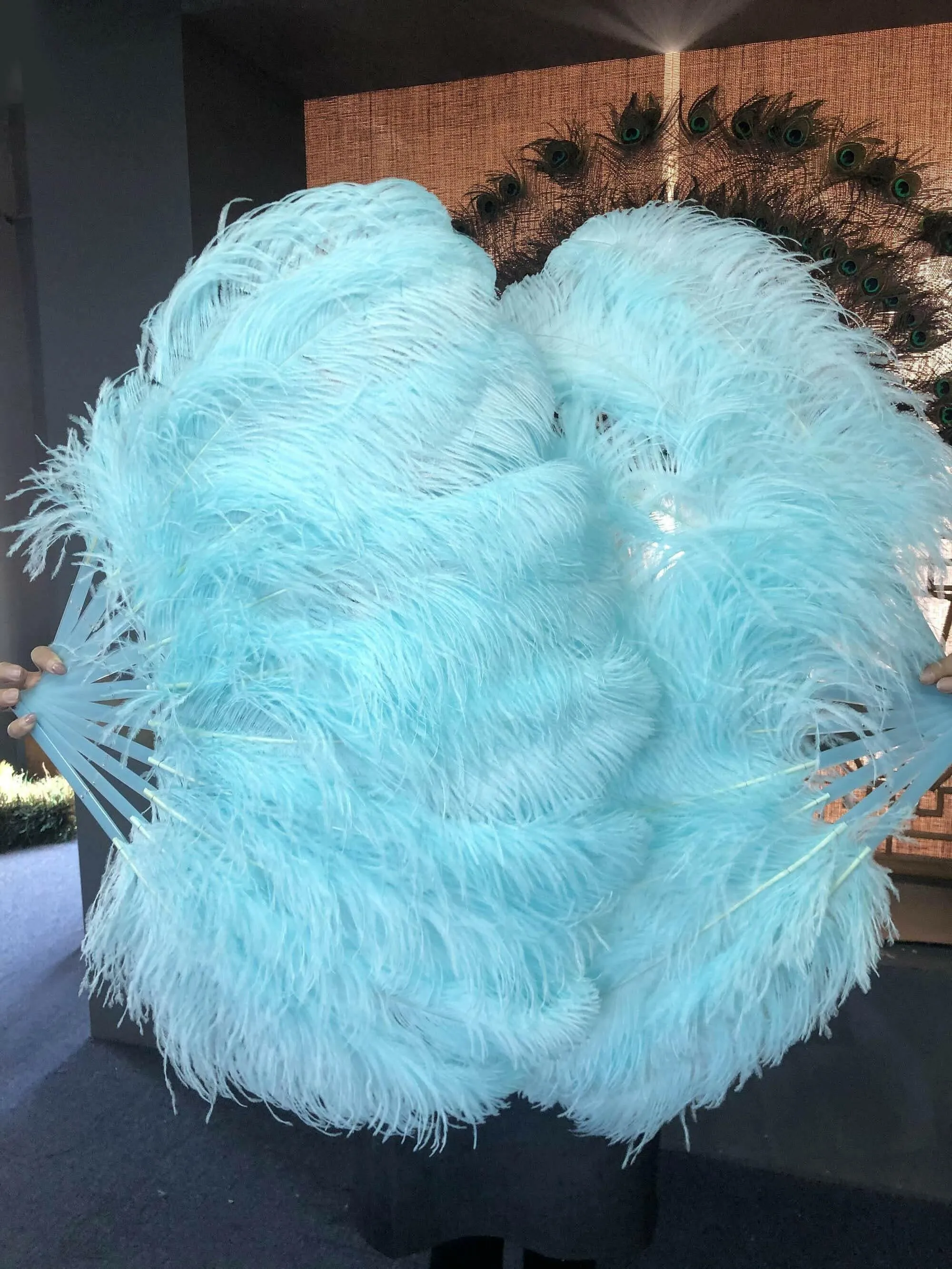 A pair aqua Single layer Feather fan 24"x 41"