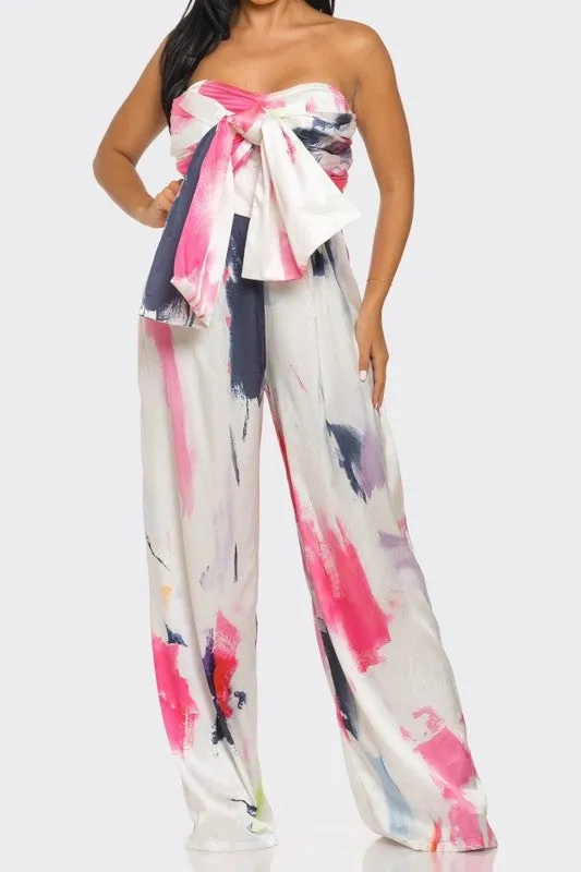 Abstract Elegance Printed Wide Leg Jumpsuit