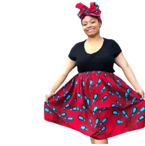 African Skirt Set - Red with Blue