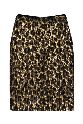 Alice & Olivia - Gold & Black Leopard Pattern Sequin Skirt Sz 0