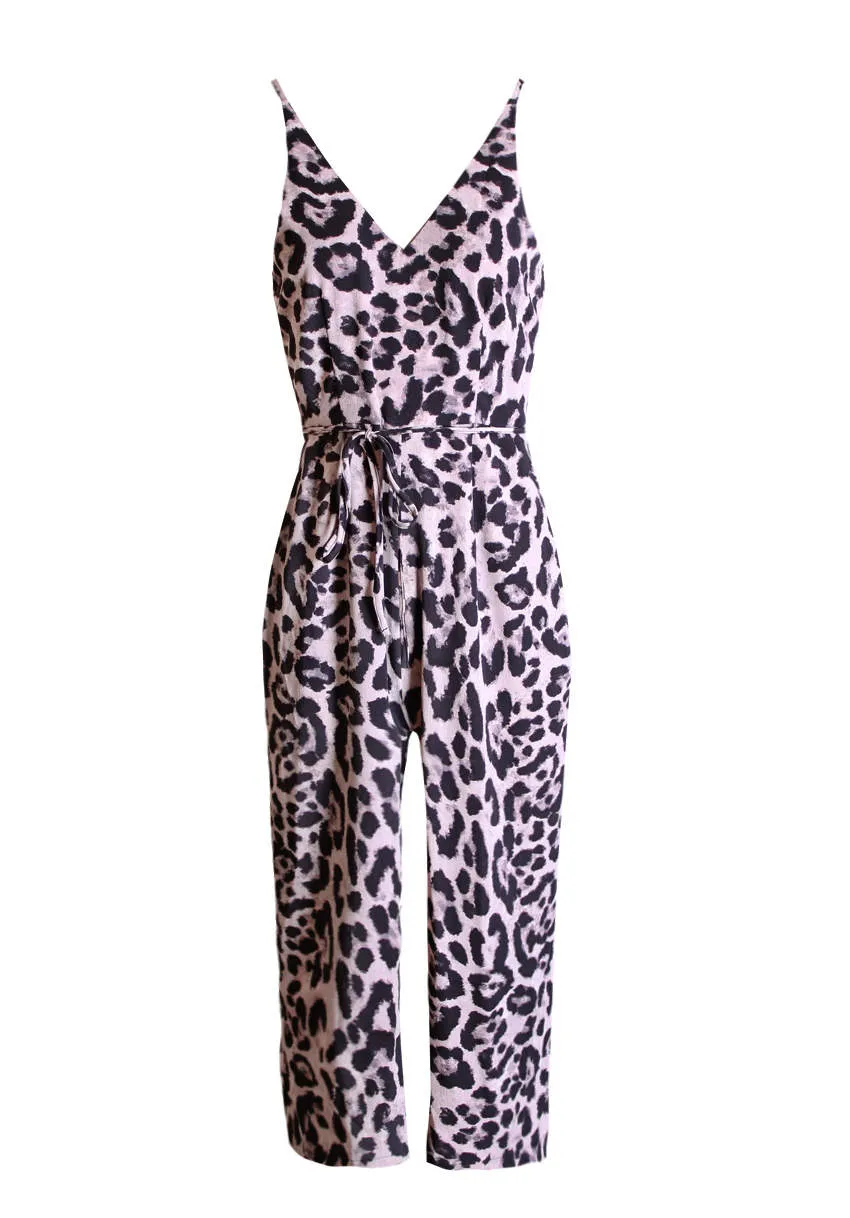 Animal Print V-Neck Jumpsuit