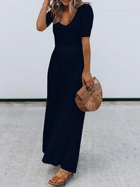 Basic Solid Color Draped Loose Jumpsuit