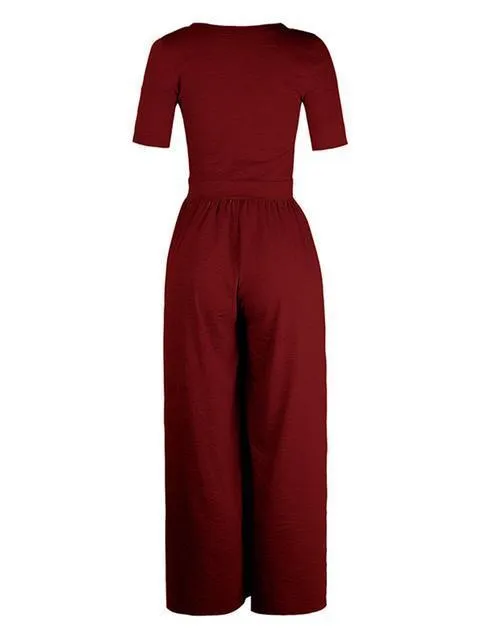 Basic Solid Color Draped Loose Jumpsuit