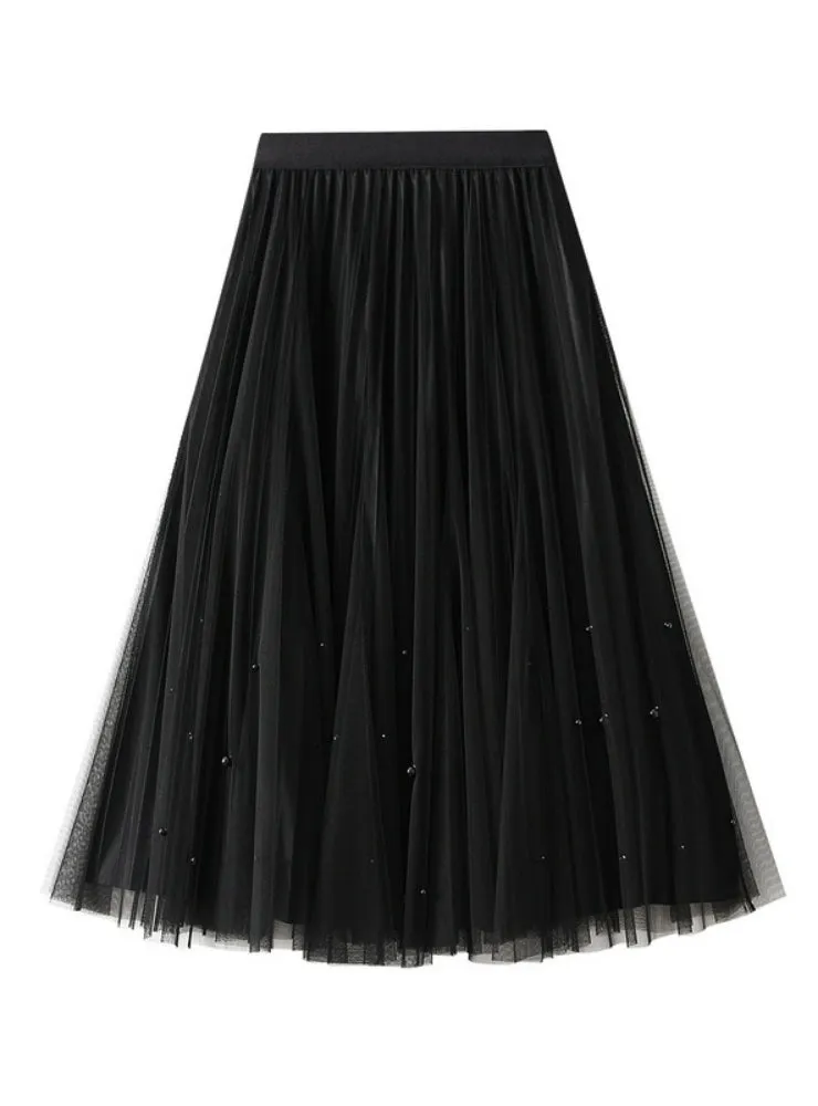 Beaded Pleated Gauze Skirt