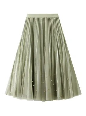 Beaded Pleated Gauze Skirt