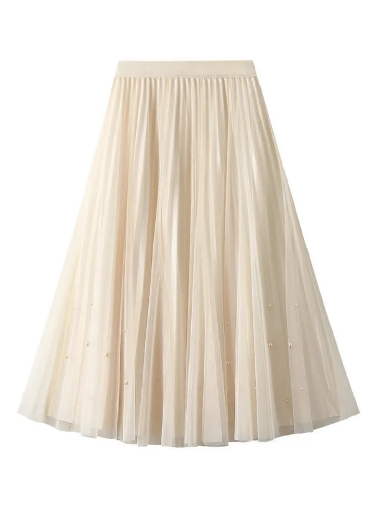 Beaded Pleated Gauze Skirt