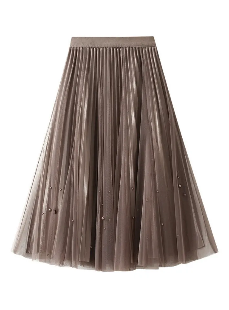 Beaded Pleated Gauze Skirt