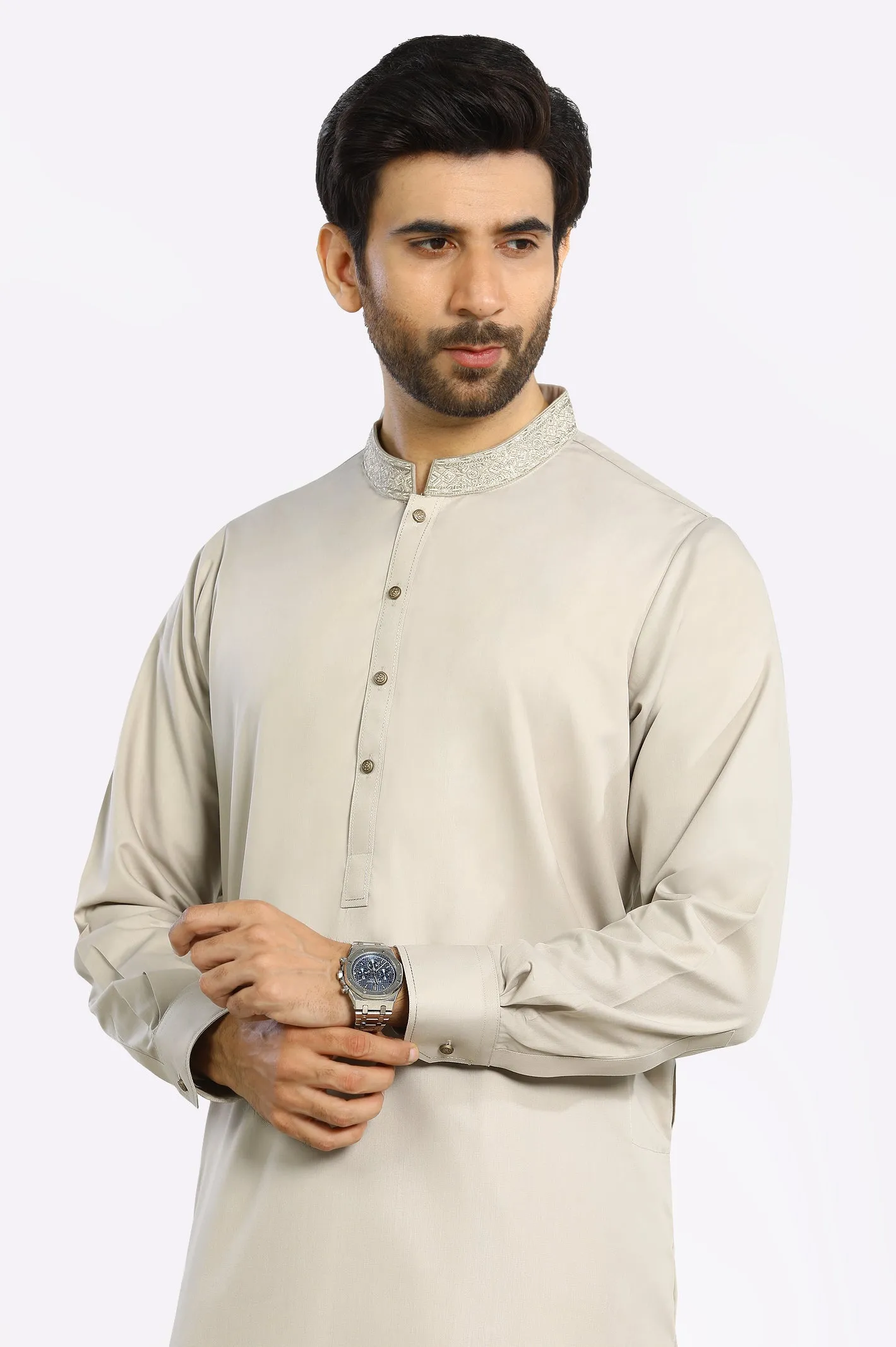 Beige Rayon Blend Shalwar Kameez