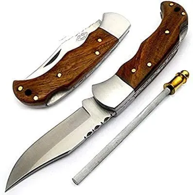 Best.Buy.Damascus1 Pocket Knife 6.5'' Damascus Steel Buffalo Horn Folding Knife Set, 3" Blade Lengh