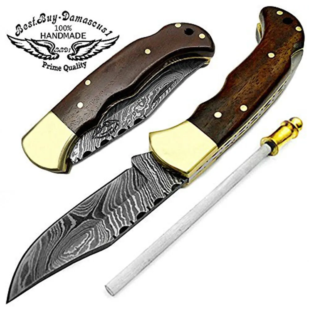 Best.Buy.Damascus1 Pocket Knife 6.5'' Damascus Steel Buffalo Horn Folding Knife Set, 3" Blade Lengh