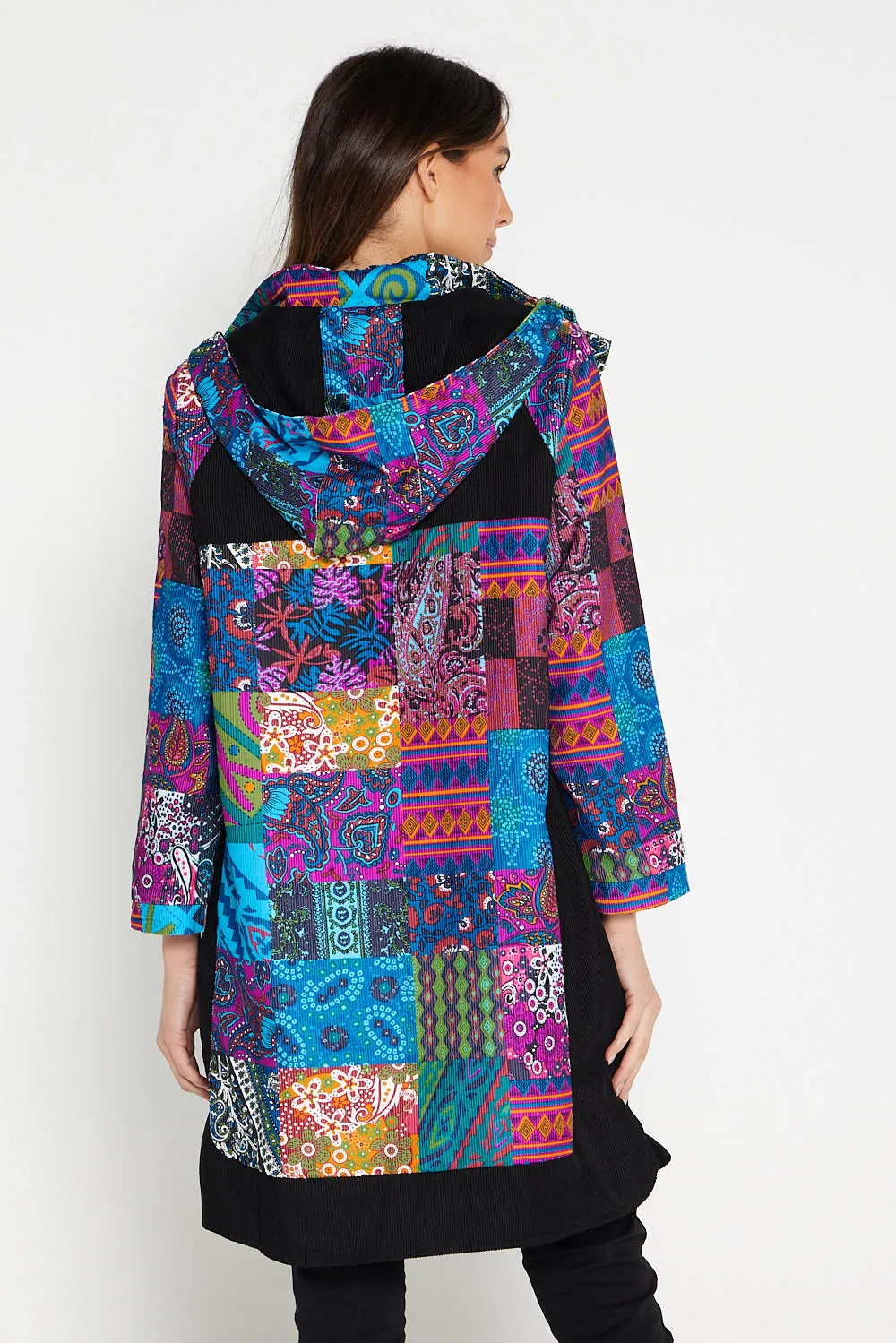 Bicheno Corduroy Coat - Blue Patchwork