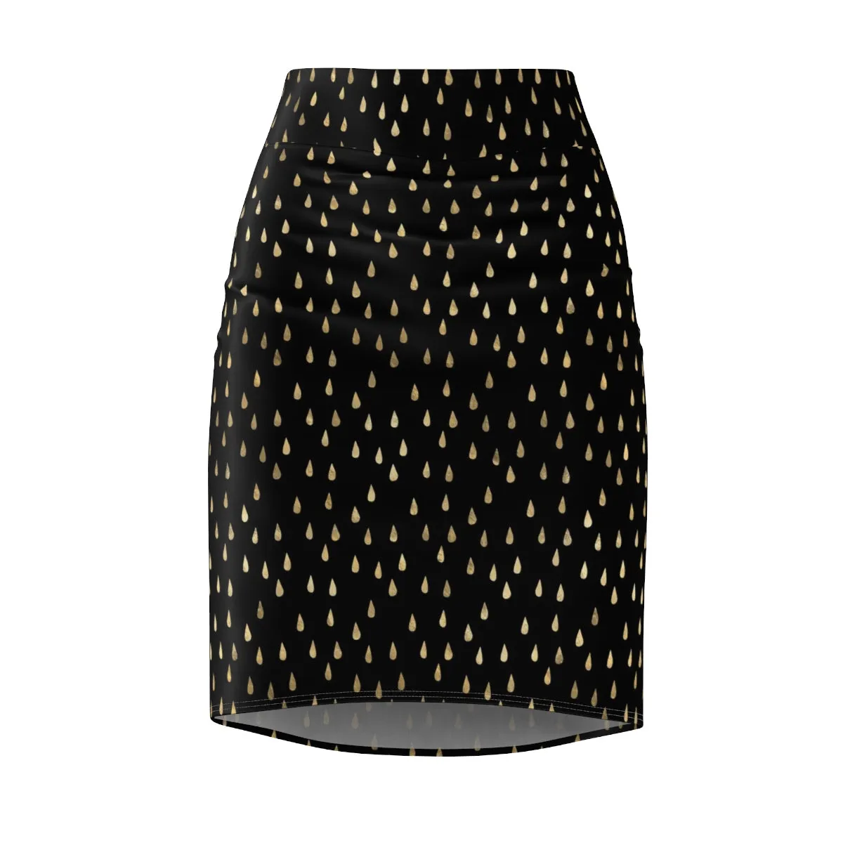 Black and Gold Raindrops Women's Pencil Skirt