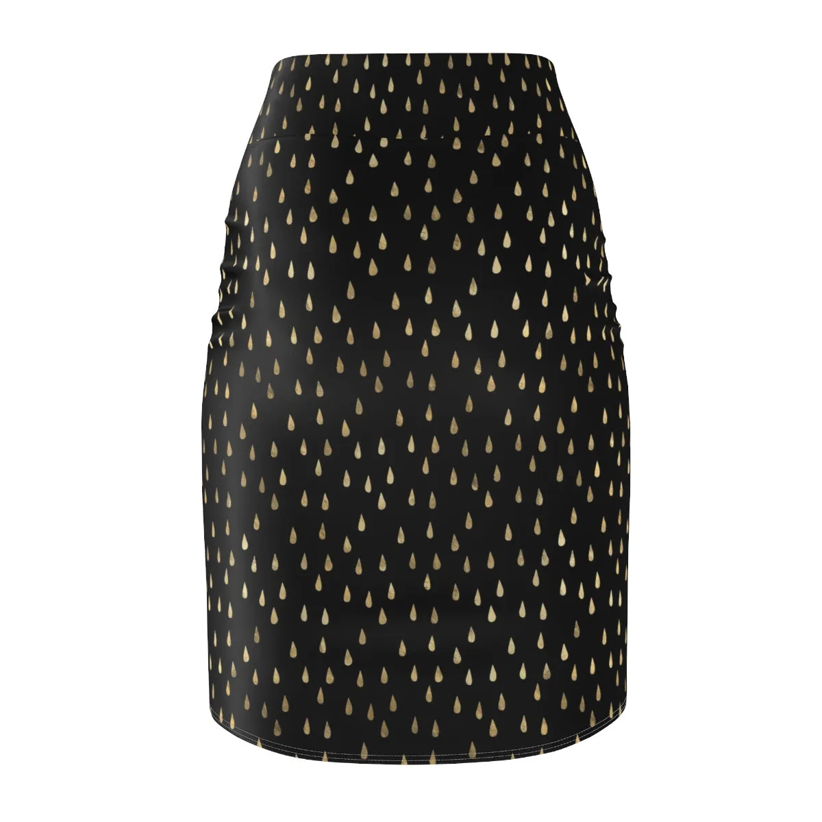 Black and Gold Raindrops Women's Pencil Skirt