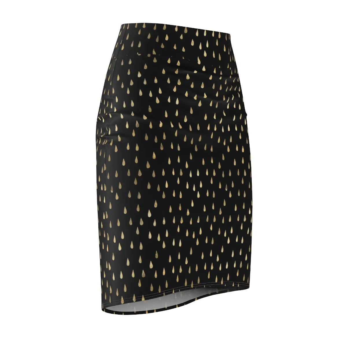 Black and Gold Raindrops Women's Pencil Skirt