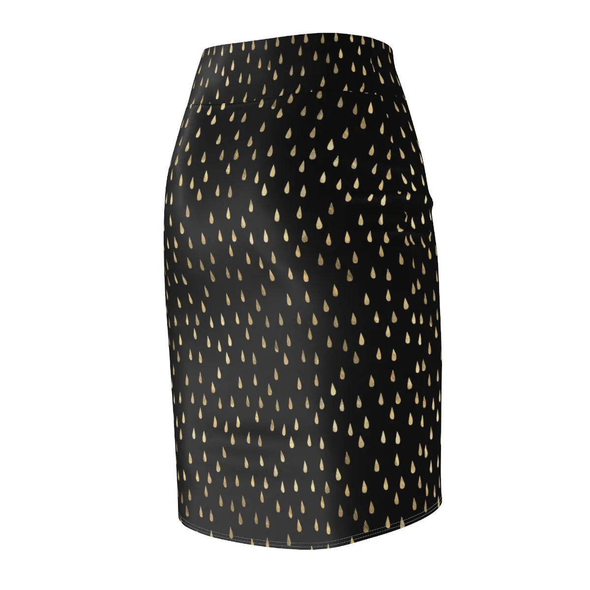 Black and Gold Raindrops Women's Pencil Skirt