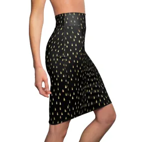 Black and Gold Raindrops Women's Pencil Skirt