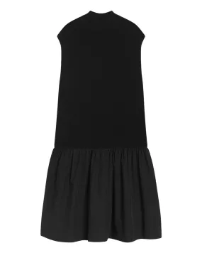 Black Poplin Knit Midi Dress