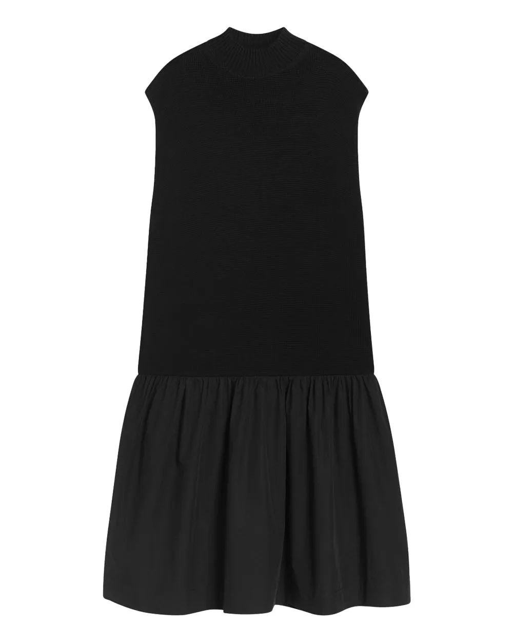 Black Poplin Knit Midi Dress