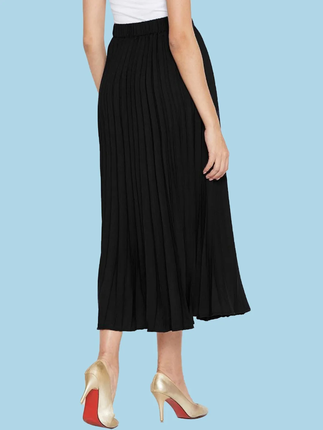 Black Solid A-Line Pleated Skirt