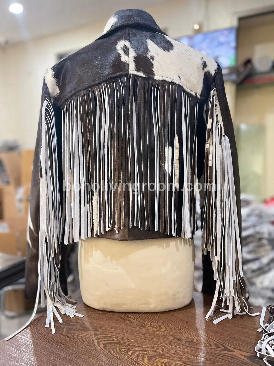 Black White Cowhide Fur Jacket