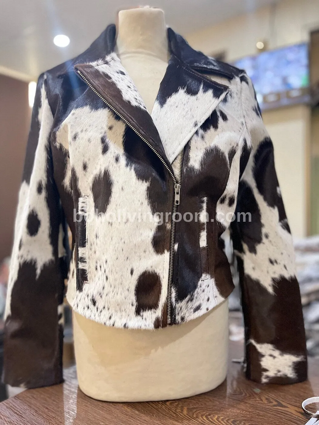 Black White Cowhide Fur Jacket