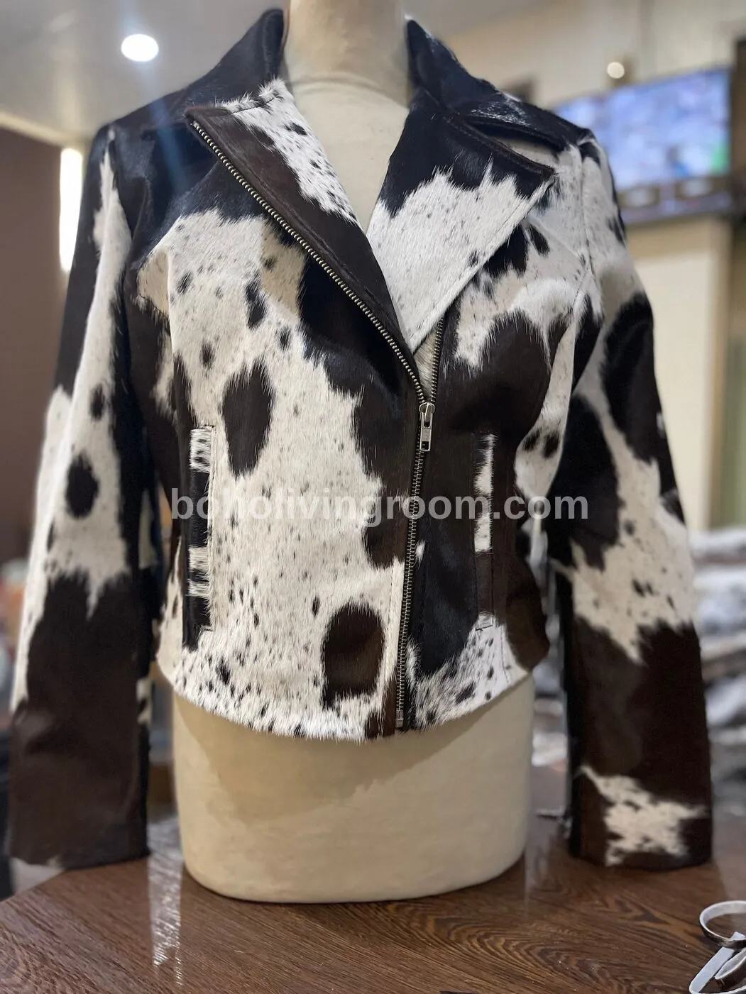 Black White Cowhide Fur Jacket