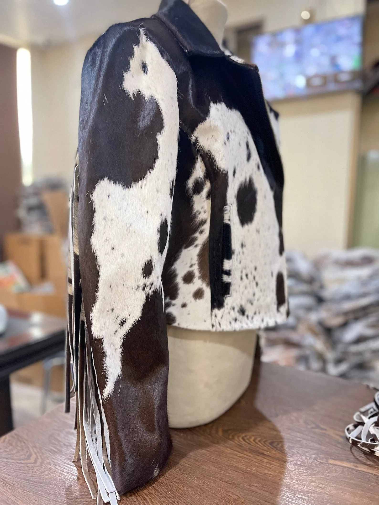 Black White Cowhide Fur Jacket