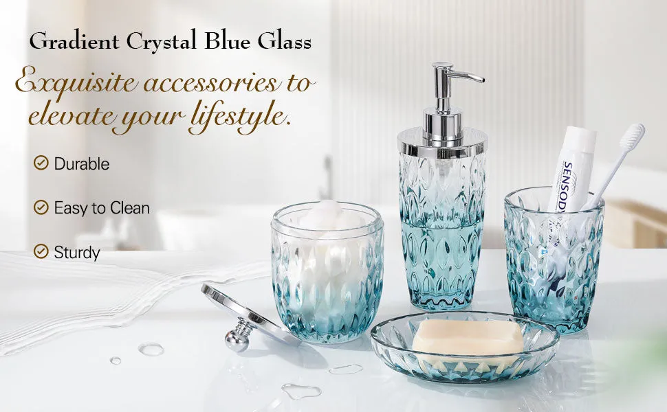 Blue Crystal Glass Bathroom Accessory Set