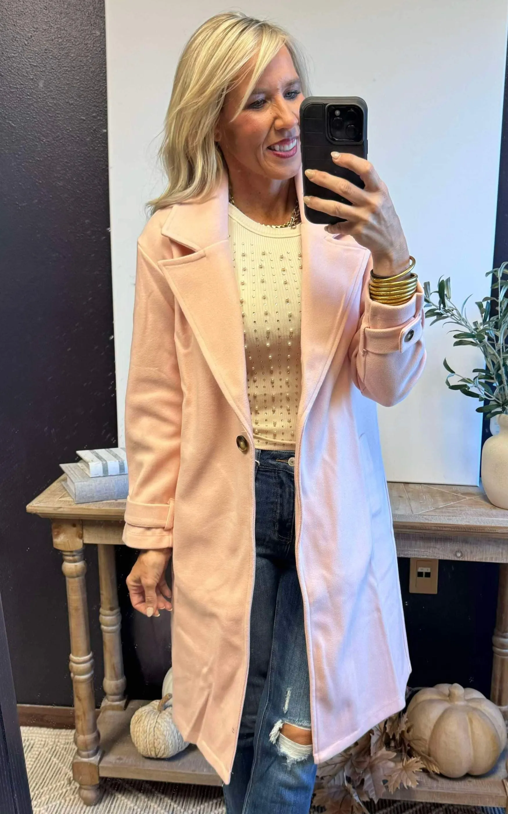 Blush Collar Pocketed Coat