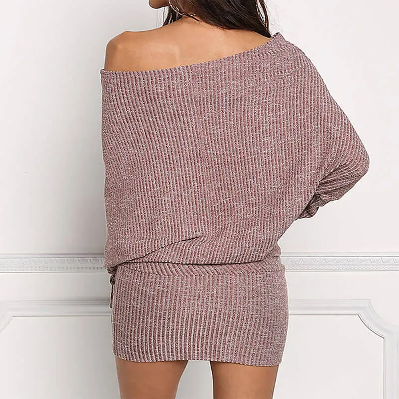 Boat Neck Batwing Sleeve Knit Dress