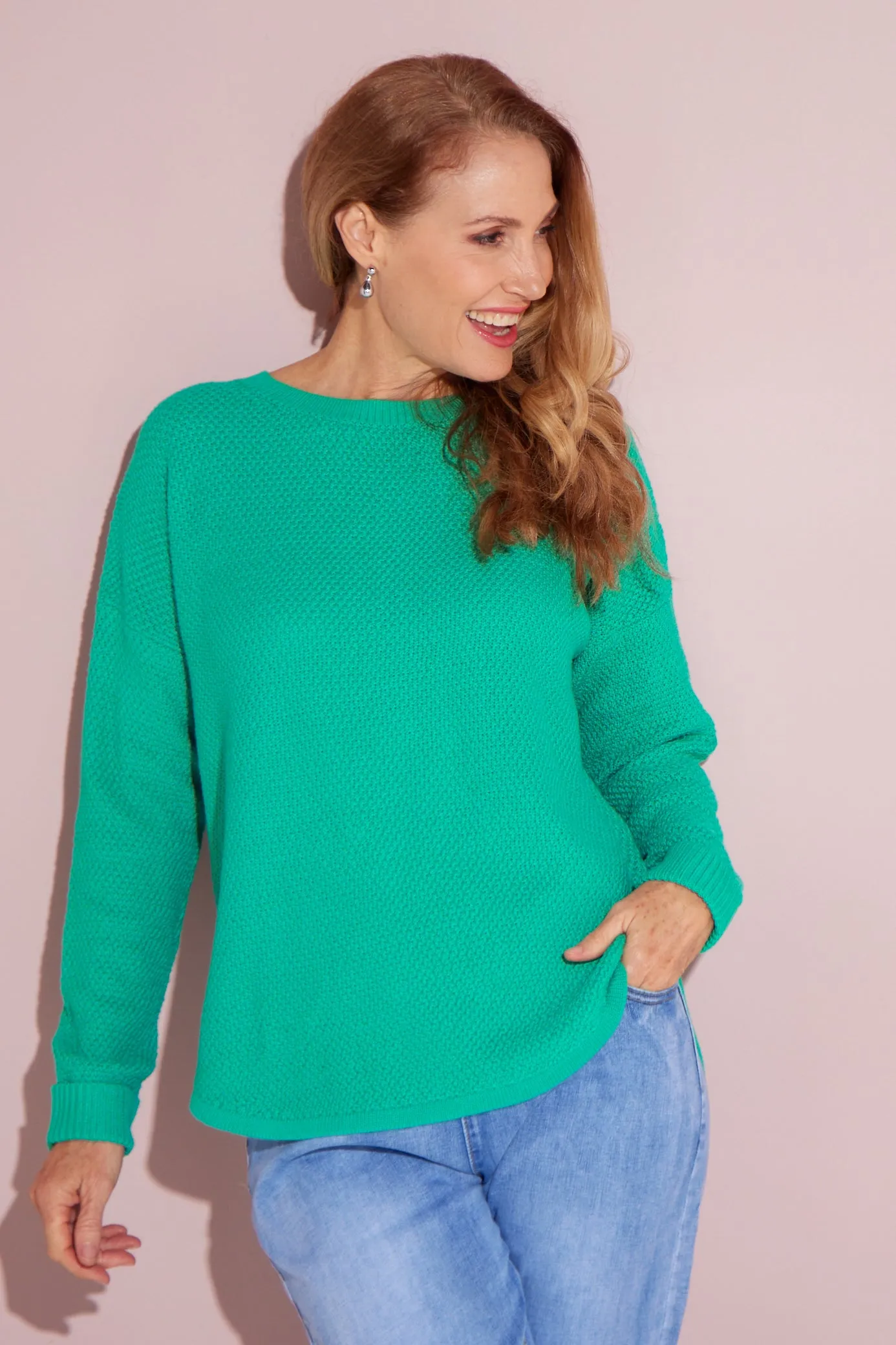 Brenda Waffle Knit - Jade Green