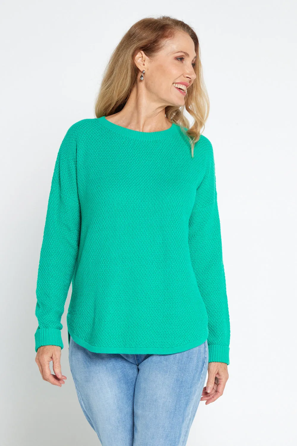 Brenda Waffle Knit - Jade Green