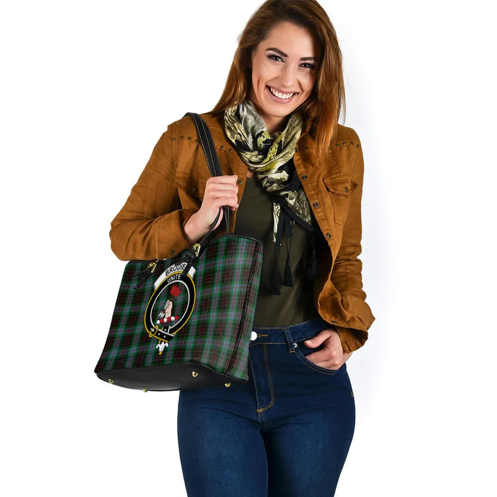 Brodie Hunting Tartan Leather Tote Bag with Family Crest