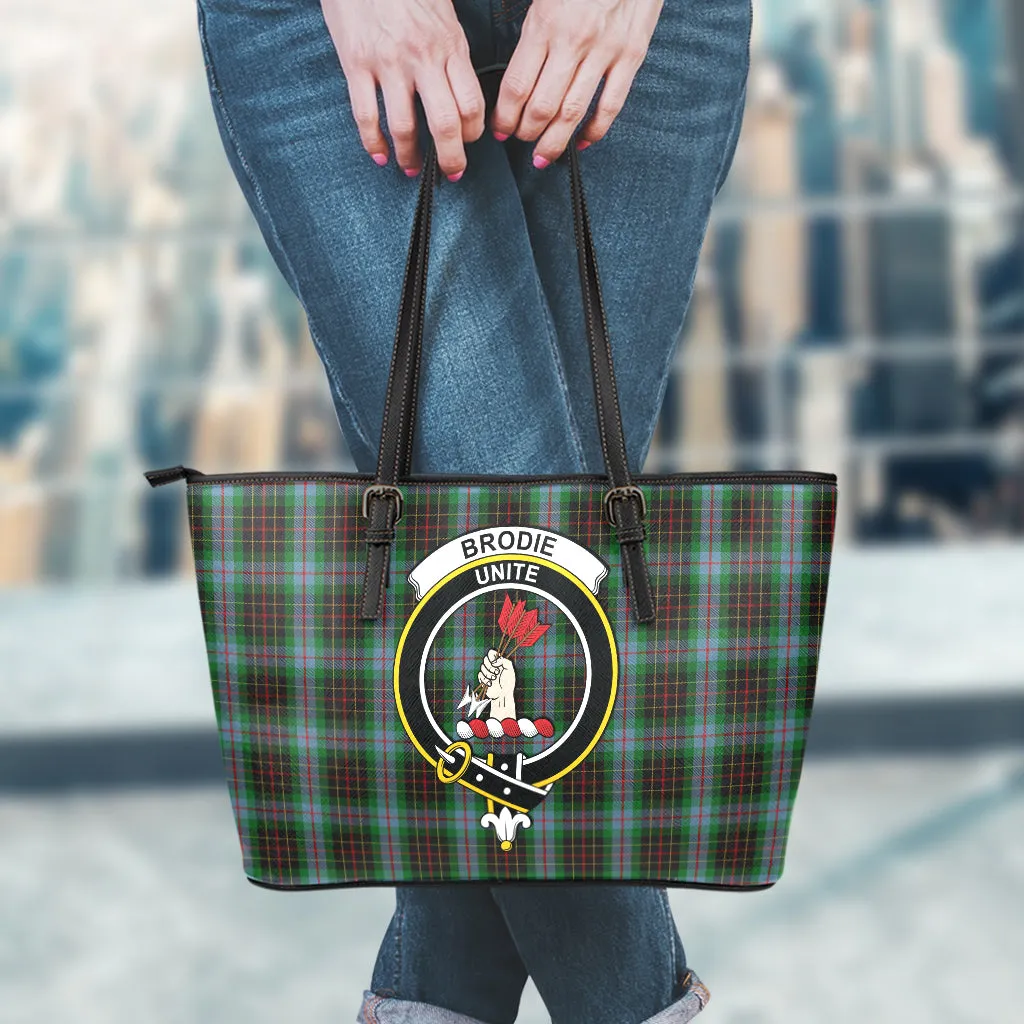 Brodie Hunting Tartan Leather Tote Bag with Family Crest