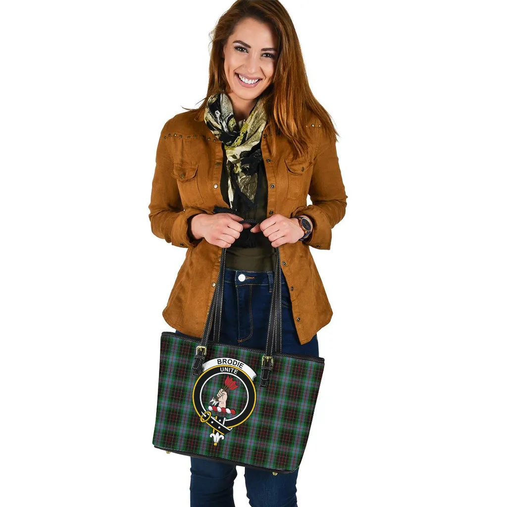 Brodie Hunting Tartan Leather Tote Bag with Family Crest