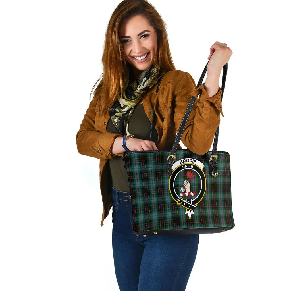 Brodie Hunting Tartan Leather Tote Bag with Family Crest