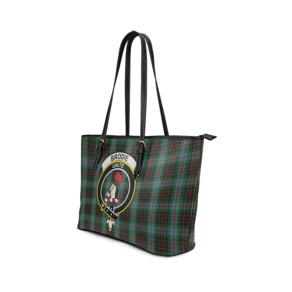 Brodie Hunting Tartan Leather Tote Bag with Family Crest