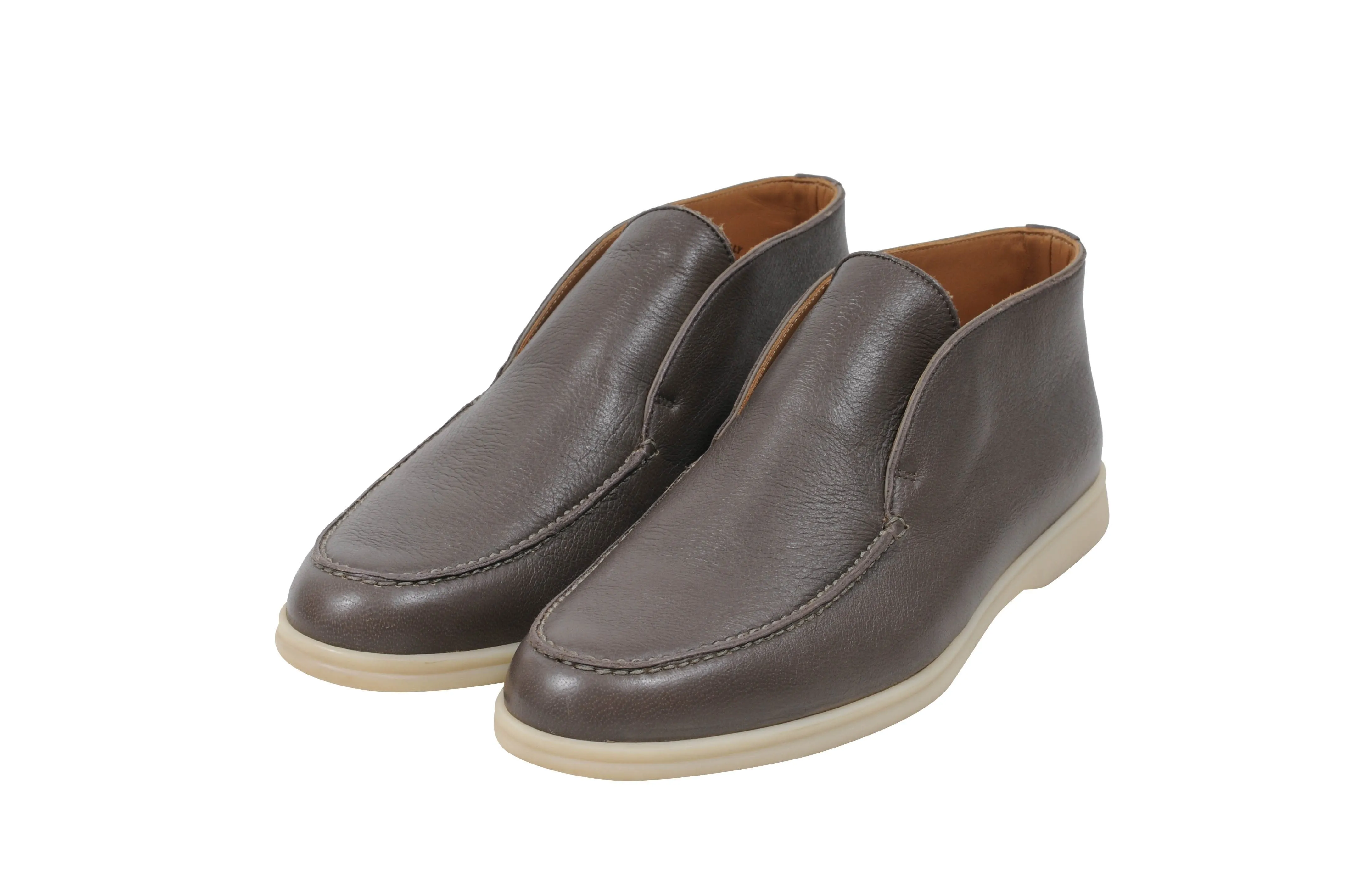 Brown Leather Uomo Open Walk Mid Ankle Slip On's