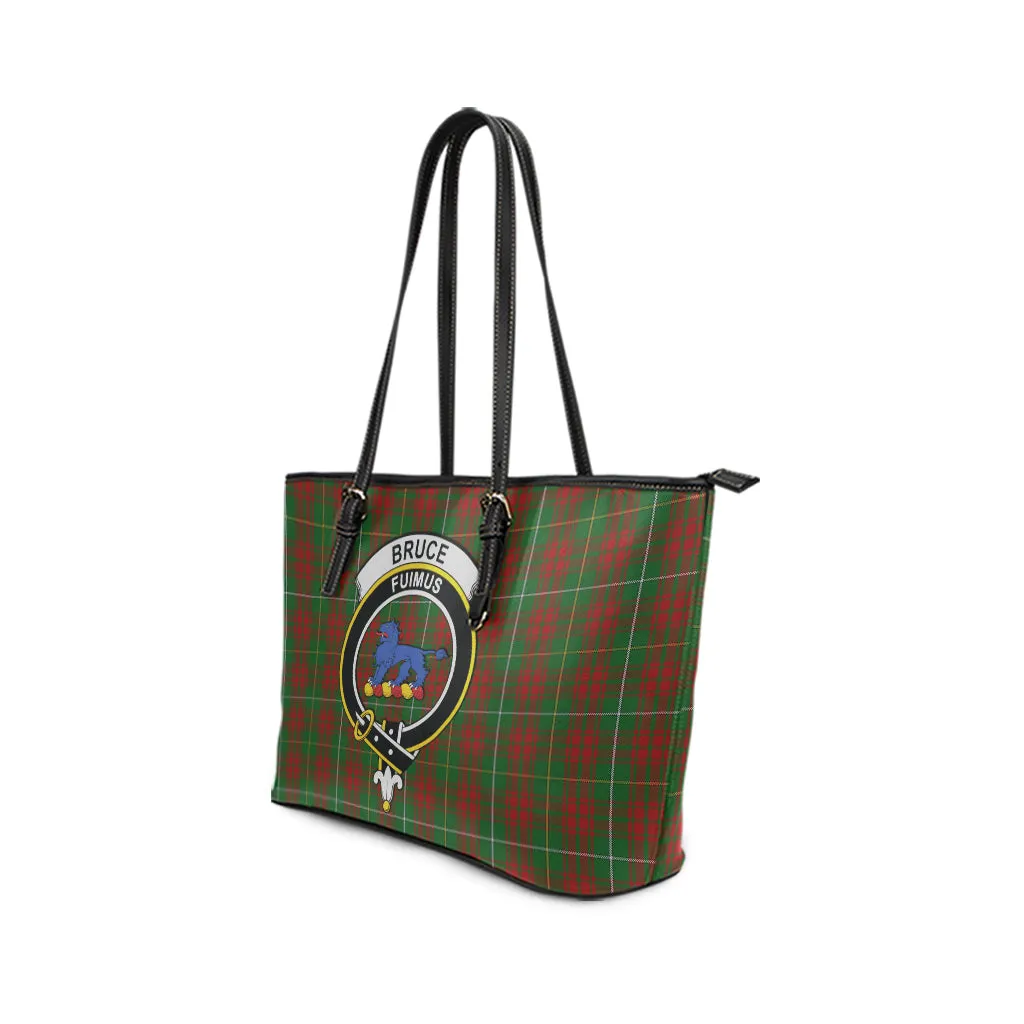 Bruce Hunting Tartan Leather Tote Bag with Family Crest