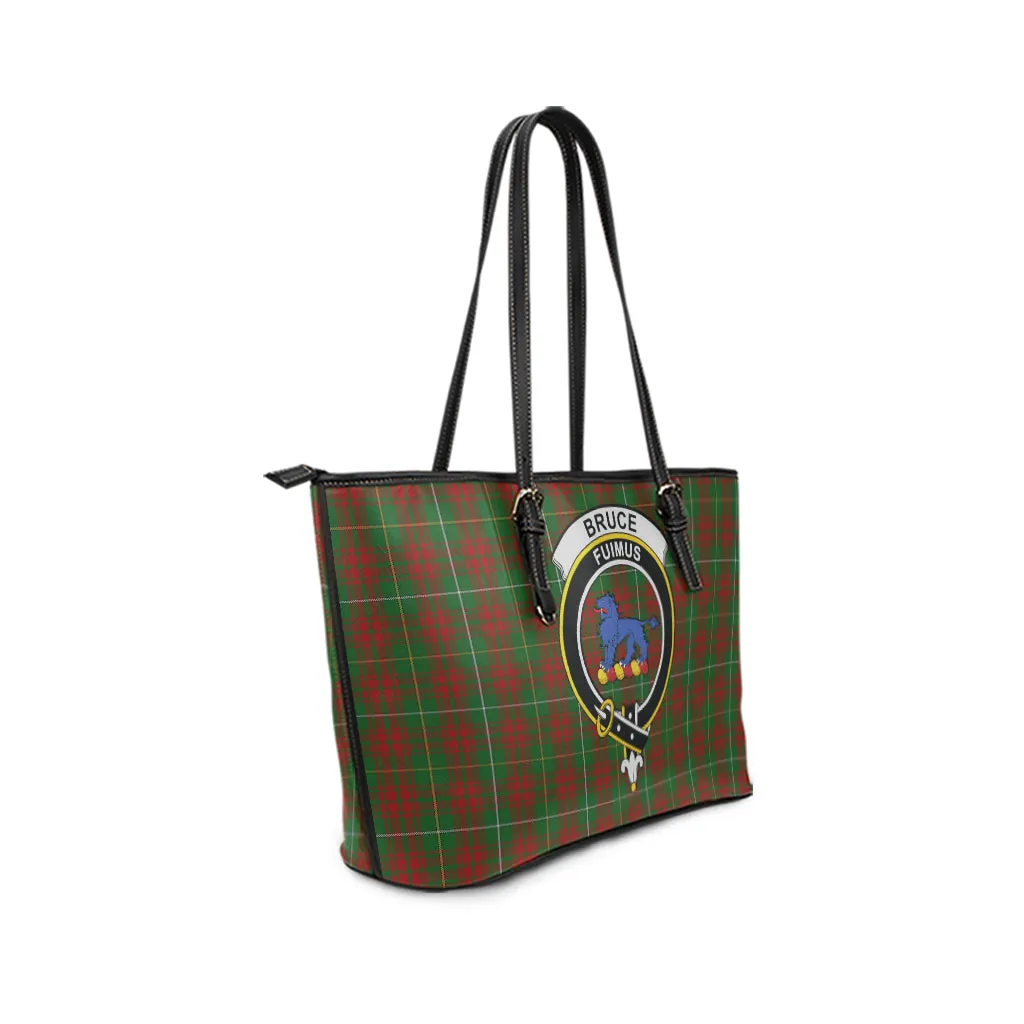 Bruce Hunting Tartan Leather Tote Bag with Family Crest