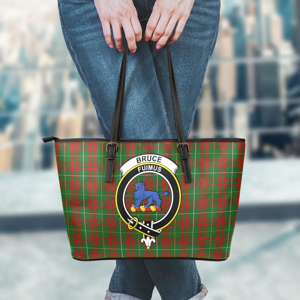 Bruce Hunting Tartan Leather Tote Bag with Family Crest